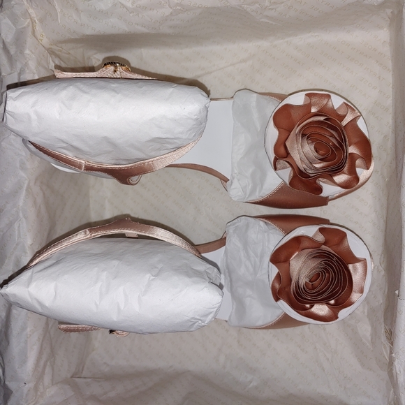 Jacklyn Crystal Satin Dress Sandals Blush Pink Nude Slingbacks with 3D Flowers - Picture 10 of 12